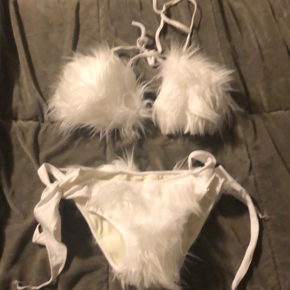 Furry white bathing suite